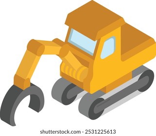 shovel logging with single machine isometric concept, closed loop track Feller Buncher vector icon design, timber and lumber Symbol, forest Deforestation products Sign,mill yard sawworks illustration