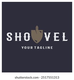 Shovel logo for agriculture, excavation,building, mining foundation. gardening vector set design with leaves