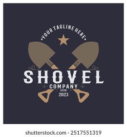 Shovel logo for agriculture, excavation,building, mining foundation. gardening vector set design with leaves
