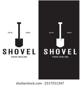 Shovel logo for agriculture, excavation,building, mining foundation. gardening vector set design with leaves