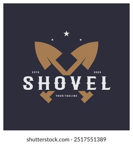 Shovel logo for agriculture, excavation,building, mining foundation. gardening vector set design with leaves