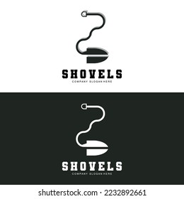 Shovel Logo Design, Construction Worker Tool Illustration Vector, Building Construction Icon