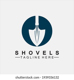 Schaufeln Sie das Logo, Vektorsymbol der Illustration Design.Schaufenster Symbol einzeln auf weißem Hintergrund. Gartenwerkzeug. Werkzeug für Gartenbau, Landwirtschaft, Landwirtschaft. Vektorgrafik
