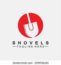 Schaufeln Sie das Logo, Vektorsymbol der Illustration Design.Schaufenster Symbol einzeln auf weißem Hintergrund. Gartenwerkzeug. Werkzeug für Gartenbau, Landwirtschaft, Landwirtschaft. Vektorgrafik
