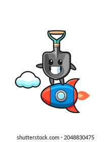 shovel mascot character riding a rocket , cute design