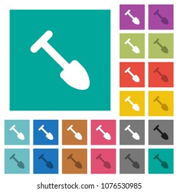 Shovel multi colored flat icons on plain square backgrounds. Included white and darker icon variations for hover or active effects.