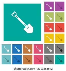 Shovel multi colored flat icons on plain square backgrounds. Included white and darker icon variations for hover or active effects.