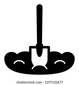 Shovel on a piece of land - icon, illustration on white background, glyph style