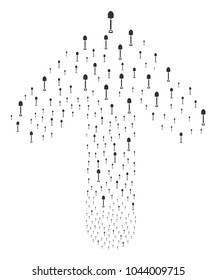 Shovel pattern made in the collection of ahead movement arrow. Up pointer arrow figure constructed from shovel pictograms.