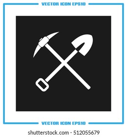 Shovel and pickax icon vector illustration eps10. Isolated badge hotel symbol flat design for website or app - stock graphics