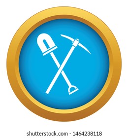 Shovel and pickaxe icon blue vector isolated on white background for any design