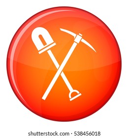 Shovel and pickaxe icon in red circle isolated on white background vector illustration