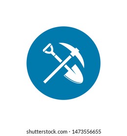 Shovel and pickaxe icon. Simple icon isolated on white background. Shovel and pick axe silhouette. Web site page and mobile app design vector element.