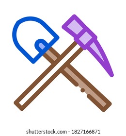 vector de icono de pala y pickaxe. signo de pala y pickaxe. ilustración de símbolo de color