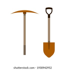 Shovel and pickaxe on white background, vector illustration