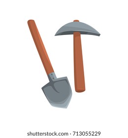 Shovel and pickaxe tools, mining industry equipment cartoon vector Illustration