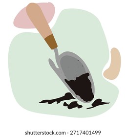 Shovel in a pile of soil