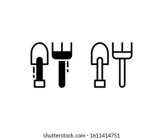 Shovel and pitchfork icons. With outline and glyph style