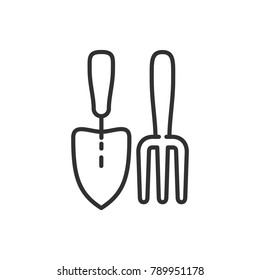 Shovel and pitchfork. Line with Editable stroke