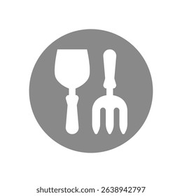 Shovel and pitchfork vector icon set. Gardening, planting and farming tools icons.