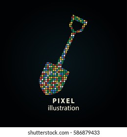 Shovel - pixel icon. Vector Illustration. Design logo element. Isolated on black background. It is easy to change to any color.