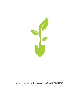 shovel plant logo vector illustration. shovel Leaf Growth icon