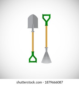 Shovel and rake colored icon on white background 