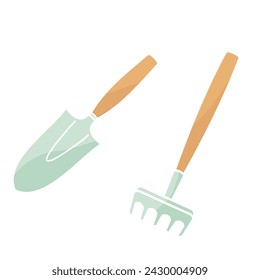 shovel and rake gardening tools