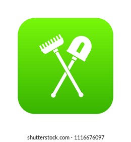 Shovel and rake icon digital green for any design isolated on white vector illustration