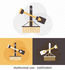 Shovel and rake icon flat design