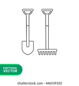 Shovel and Rake Line Icon