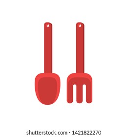 shovel and rake to play on the beach on white background