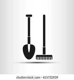 Shovel rake vector icon.