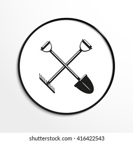 Shovel and a rake. Vector icon.