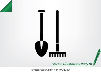 Shovel rake vector icon.