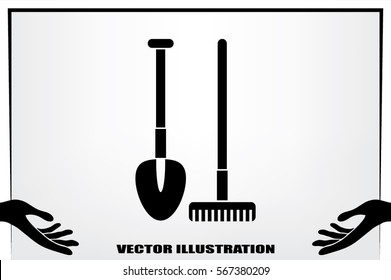 Shovel rake vector icon