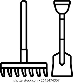 Shovel and rake vector icon. Can be used for printing, mobile and web applications.