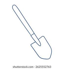 Shovel resting on the ground in a garden during early morning light