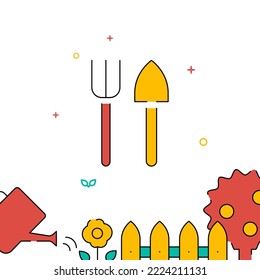 Icono vectorial de línea rellena con palas y cuentagotas, ilustración simple, borde inferior relacionado.