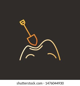 Shovel and Sand vector concept icon in thin line style on dark background
