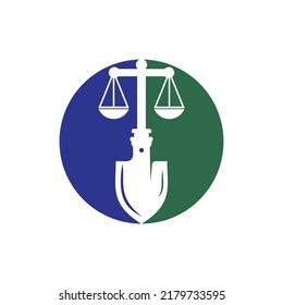 Shovel scale vector logo design. Labor law vector logo design template.	
