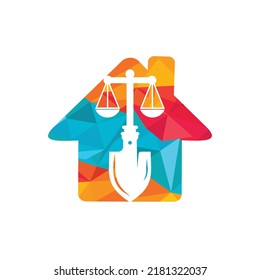 Diseño del logotipo vectorial de escala de palas. Plantilla de diseño del logotipo del vector de la legislación laboral.	
