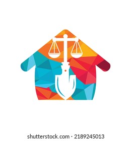 Diseño del logotipo vectorial de escala de palas. Plantilla de diseño del logotipo del vector de la legislación laboral.	

