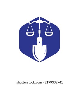 Shovel scale vector logo design. Labor law vector logo design template.	