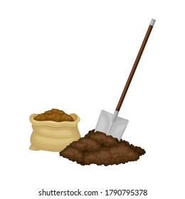 Shovel Scooping Topsoil as Organic Fertilizer for Soil and Plant Growth Vector Illustration