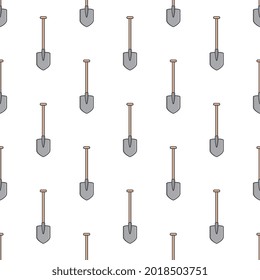 Shovel Seamless Pattern On A White Background. Shovel Outdoor Activities Theme Vector Illustration