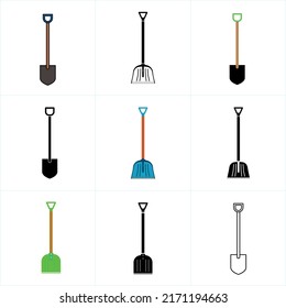 Plantilla de diseño de vectores de iconos de conjunto de palas. Stroke editable. Icono de conjunto de palas. Concepto de jardinería, símbolo de excavación. elemento de diseño de aplicaciones móviles y página de sitio Web.
