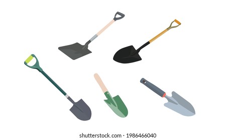 Shovel Set. Set of vector isolated illustrations of shovels