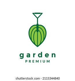 shovel shape with leaf green logo design, vector graphic symbol icon sign illustration