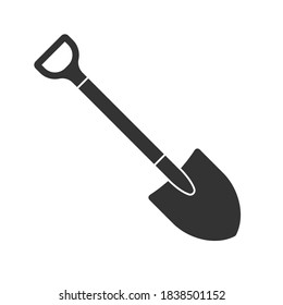 Shovel shape vector icon. Spade symbol. Cartoon industrial tool logo sign. Silhouette isolated on white background.